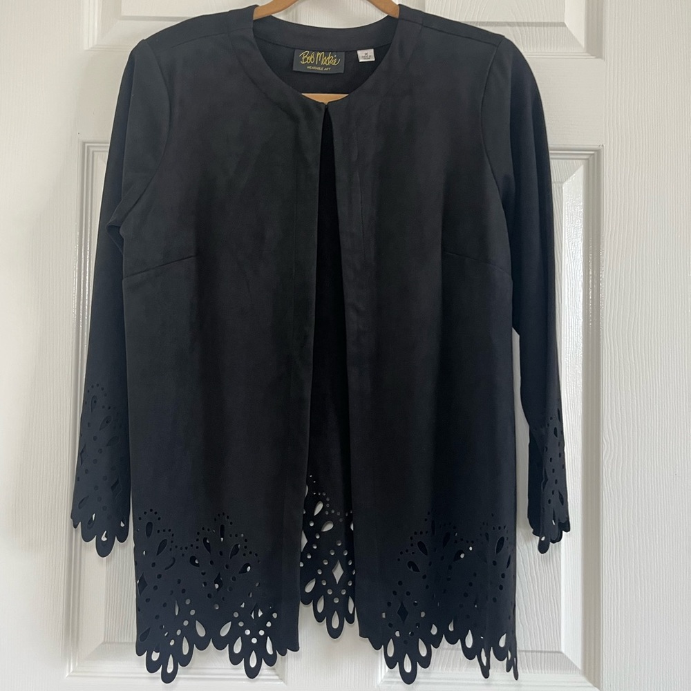 NWT Bob Mackie Wearable Art Black Polyester Coat with Cutout Detail Size Medium